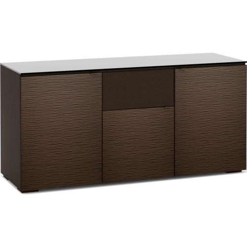 Berlin 336 65" TV Stand Cabinet in Textured Wenge w/ Black Glass Top